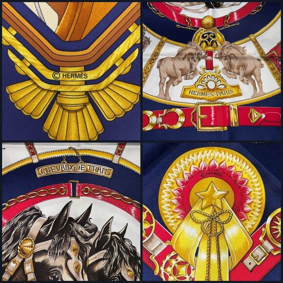 Hermes Carré 90 CHEVAUX DE TRAIT Navy x Multicolor Silk Scarf New W/Box - Picture 13 of 16